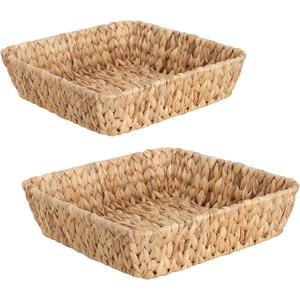 Small Wicker Basket Tray 2 Pack, Small Rattan Basket Set for Gifts,Entryway Console,Tabletop,Office | Woven Wicker Decorative Desk Baskets for Organizing