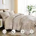 DJY Beige Floral Comforter Set King Size, Branch Botanical Bed in a Beg 7 Pieces Floral Bedding Set, Soft Microfiber Reversible Comforter Set for All Season, 90''x90''