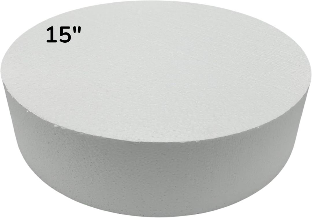 FromJennWithLove 15x2 Inch Cake Dummy – 15in Round Styrofoam Form, 2in Tall – USA-Made for Decorators, Bakers & Fake Cake Displays