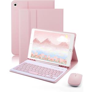 TUNKARMOR Keyboard Case for iPad mini 5 & Mini 4 7.9 inch - with Mouse and Magnetically Keyboard, Case with Pencil Holder for iPad mini 5th / 4th Generation, Auto Sleep/Wake, Pink