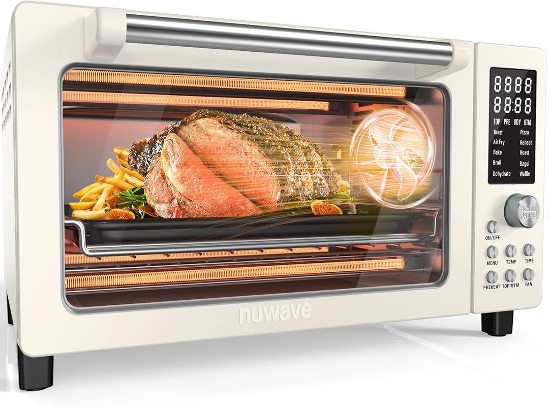Nuwave Bravo Pro Smart Air Fryer Toaster Oven Combo, Airfryer Convection Oven Countertop, 10-in-1 Functions with Quicker & Even Crisp Technology, 1800W, 50-450F, PFAS-Free, 21QT, Vanilla Cream, 21qt Capacity