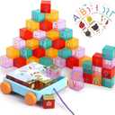 56PCS Building Blocks, Alphabet & Number Stacking Blocks for Toddlers with Storage Pull Toy Car & ABC Cards, Preschool Early Learning & Educational Toys, Baby Kids Birthday STEM Toys 3 4 5 6