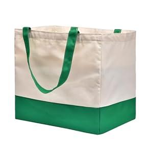 Canvas Reusable Grocery Bags Heavy Duty, 8.3 gal Foldable Large Canvas Tote Bag with Handles, Holds 60 lbs Canvas Shopping Bags & Washable Eco-friendly Bags with 5 Pockets, Green+Off-White 1 Bags
