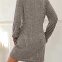 AUTOMET Womens Long Sleeve Dresses Casual Fall Sweater Dress Work Winter Fashion 2026 Crew Neck Lace Mini Dressy Sexy Clothes (Large, Coffee)