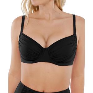 Popilush Bikini Tops for Women - Underwire Swimsuits Push Up Shapewear Ruched Bikinis Swimsuit Tops 2025 Bathing Suit (Small, Black)