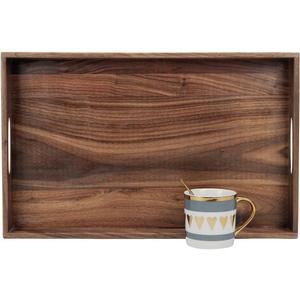 20 x 12.5 Inches Medium Rectangle Black Walnut Wood Ottoman Tray with Handles, Serve Tea, Coffee or Breakfast in Bed, Classic Wooden Decorative Serving Tray