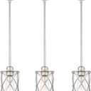 Osimir Brushed Nickel Pendant Lights Kitchen Island 3 Pack, Glass Kitchen Pendant Lighting Over Island with Rod, Modern Mini Hanging Light for Kitchen Sink Dining Room, CH9176BN-3PK