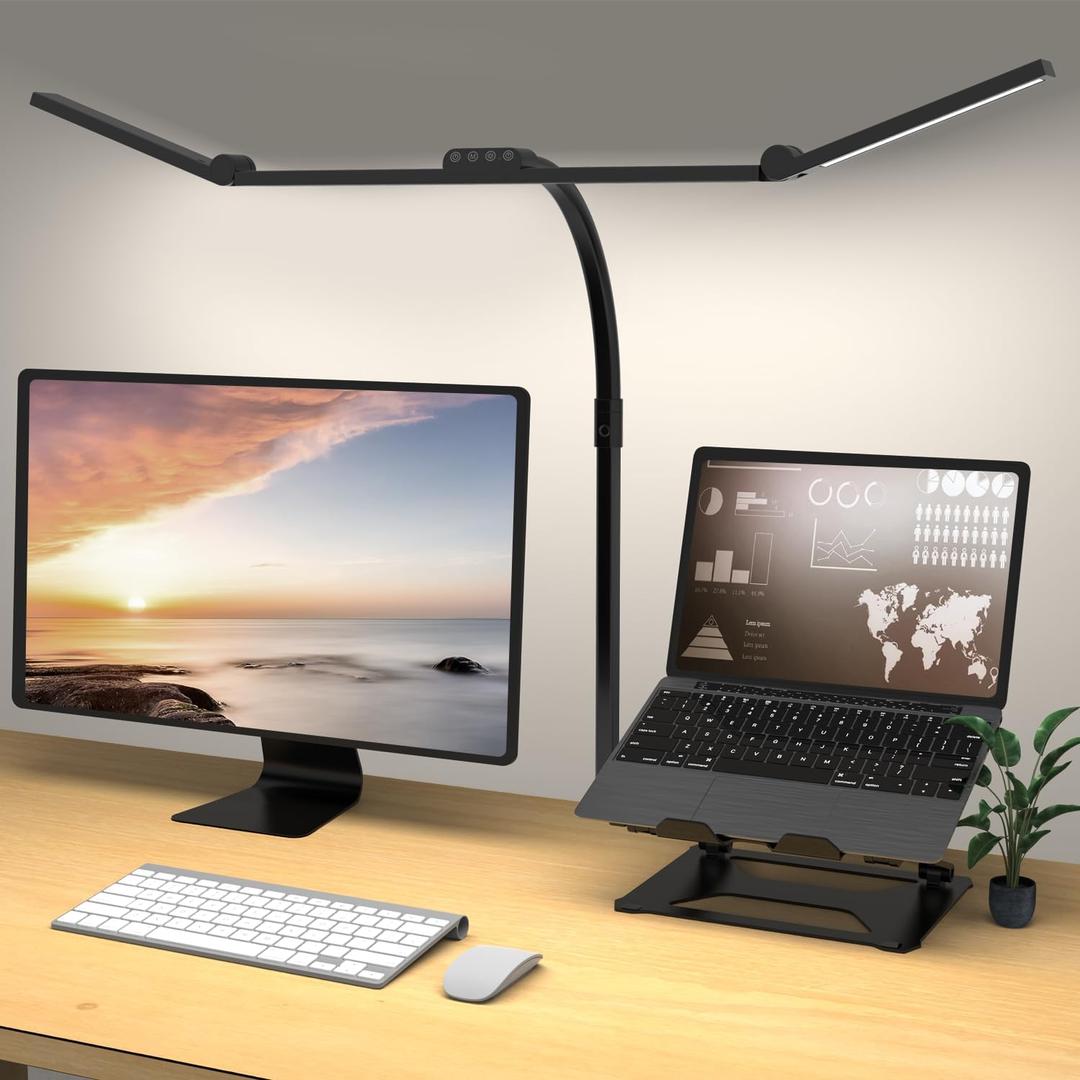 Omorepa 3 Light Bar Gooseneck Architect Desk Lamp with Clamp, 24W Bright Led Tall Overhead Desk Light for Home Office,Eye Care Reading Table Light for Desktop Working,Drafting,Reading