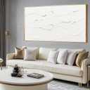 WINKAILIN Minimalist White and Gold Line Artwork with Frame Hand Painted Abstract Canvas Wave Wall Art for Bedroom Living Room Office 24"x48"