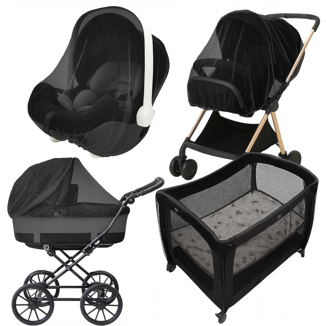 Enovoe Mosquito Net for Stroller - Bug Net for Stroller - Black Breathable Durable Polyester Mesh - Fits Strollers, Bassinets, Cradles, Playards - Pack N Plays Mini Cribs - Machine Washable