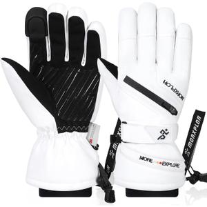 Winter Ski Snow Gloves Men Women,Waterproof Windproof Touchscreen Snowboard Gloves,3M Thinsulate Insulated Warm Winter Snowmobile Gloves (X-Small, White)