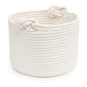 ABenkle Small Woven Basket, Cotton Rope Shelf Storage Basket, Small Round Easter Basket, Cute Basket, Decorative Round Bin for Nursery Bedroom Bathroom, 9.4" x 9.4"x 7.1" Empty Gift Basket