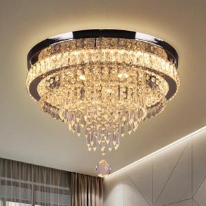FRIXCHUR 19.7" Modern Crystal Chandelier Ceiling Light LED Chandeliers Flush Mount Ceiling Light Fixture for Bedrooms Living Dining Room Lights 2700K Warm White