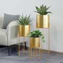 TRIROCKS Set of 3 Large Planters with Stand Gold Planter for Indoor Plants 29 &22 &12" Tall Morden Metal Plant Pots for Living Room Corner Kitchen Office Garden Balcony Patio Decor