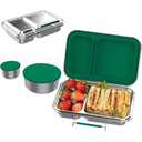 Stainless Steel Bento Box for Adults, 31.6 oz Leakproof 5-Compartments Stainless Steel Lunch Bento Containers, Metal Lunchbox with 2 Container, Dishwasher Safe for Office, Outdoor, BPA-Free Green