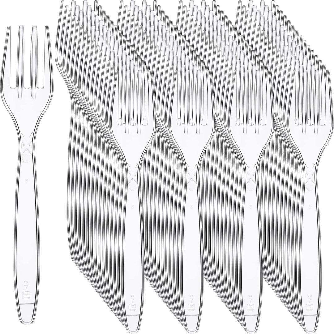Potchen 1000 Pcs Clear Disposable Plastic Forks, Heavy Duty Plastic Utensils Bulk Cutlery Heavyweight Silverware Disposable Forks for Home Party Picnic Food, 5.8 Inches