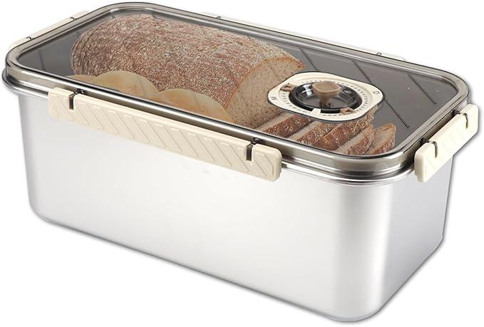 Tefola 304 Stainless Steel Bread Box for Kitchen Countertop, Time Recording Bread Storage Container with Lid Bread Keeper Bread Storage for Homemade Bread, Toast, Bagel, Loaf