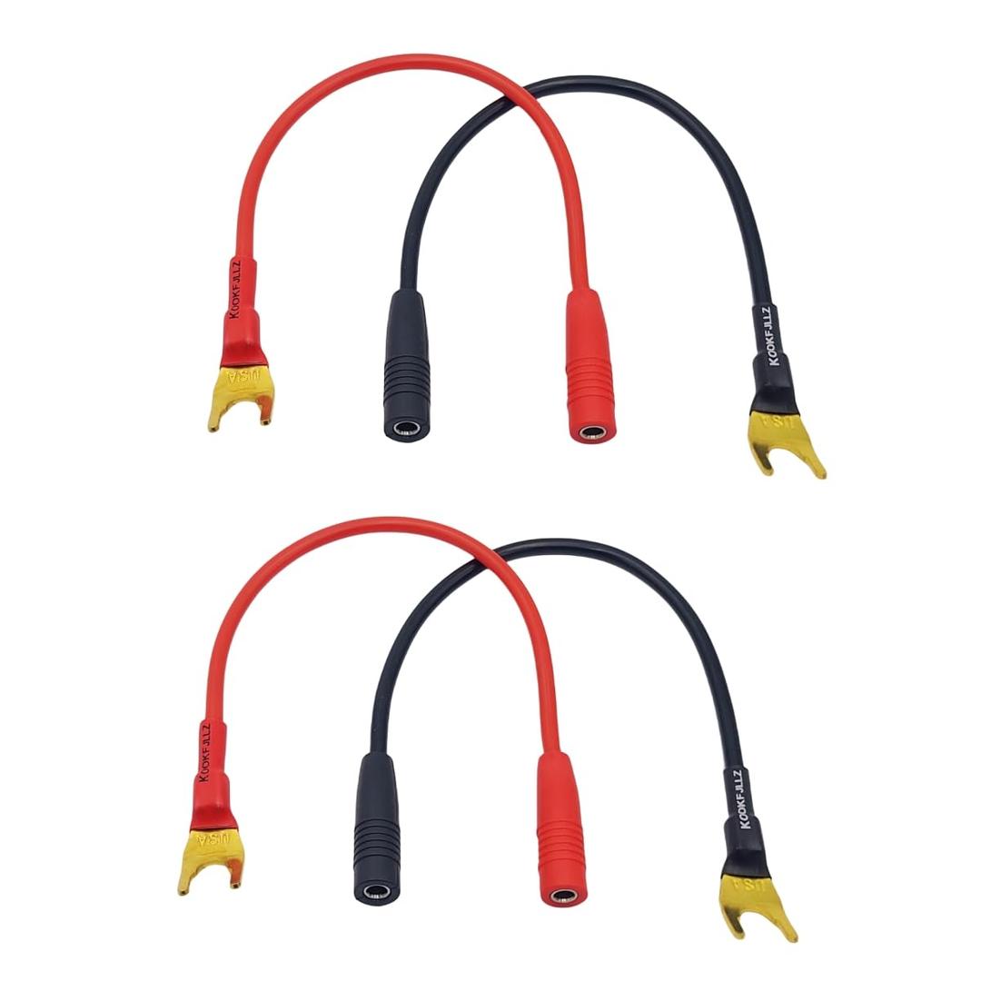 Gold Plated Speaker Wire Adapters - Spade to Banana Plug Connectors, 8-Inch Audio Cables, 4-Pack