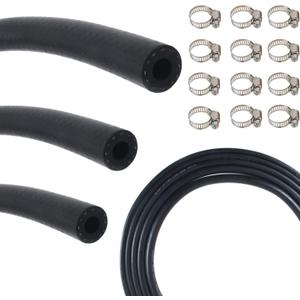 Fuel Line Hose Kit 10FT 3PCS With 30Pcs Clamps,3/8" 5/16" 1/4" ID High Performance 300PSI NBR Rubber for Automotive, Small Engines, ATV, Push Lock Reinforced