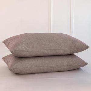 MooMee Bedding Pillowcases Pack of 2 100% Washed Cotton Linen Like Textured Breathable Durable Soft Comfy (Heathered Mauve Brown, King)