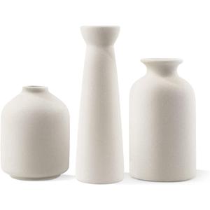 Ceramic Vase,Small Vases for Decor,Set 3 Modern Boho Vases for Flower Pampas,Fit for Living Room Desk Shelf Decor (White)