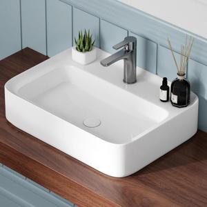 Eridanus Bathroom Vessel Sinks 24" x 18", Premium Wall Mount Bathroom Vanity Vessel Sink, Trough Floating Vessel Sink Rectangular, Lavabo para Bao, Ceramic Modern Bathroom Sink Art Washbasin