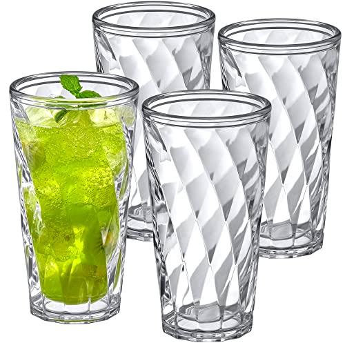 Amazing Abby - Alps - 22-Ounce Insulated Plastic Tumblers (Set of 4), Double-Wall Plastic Drinking Glasses, All-Clear High-Balls, Reusable Cups, BPA-Free, Shatter-Proof, Dishwasher-Safe