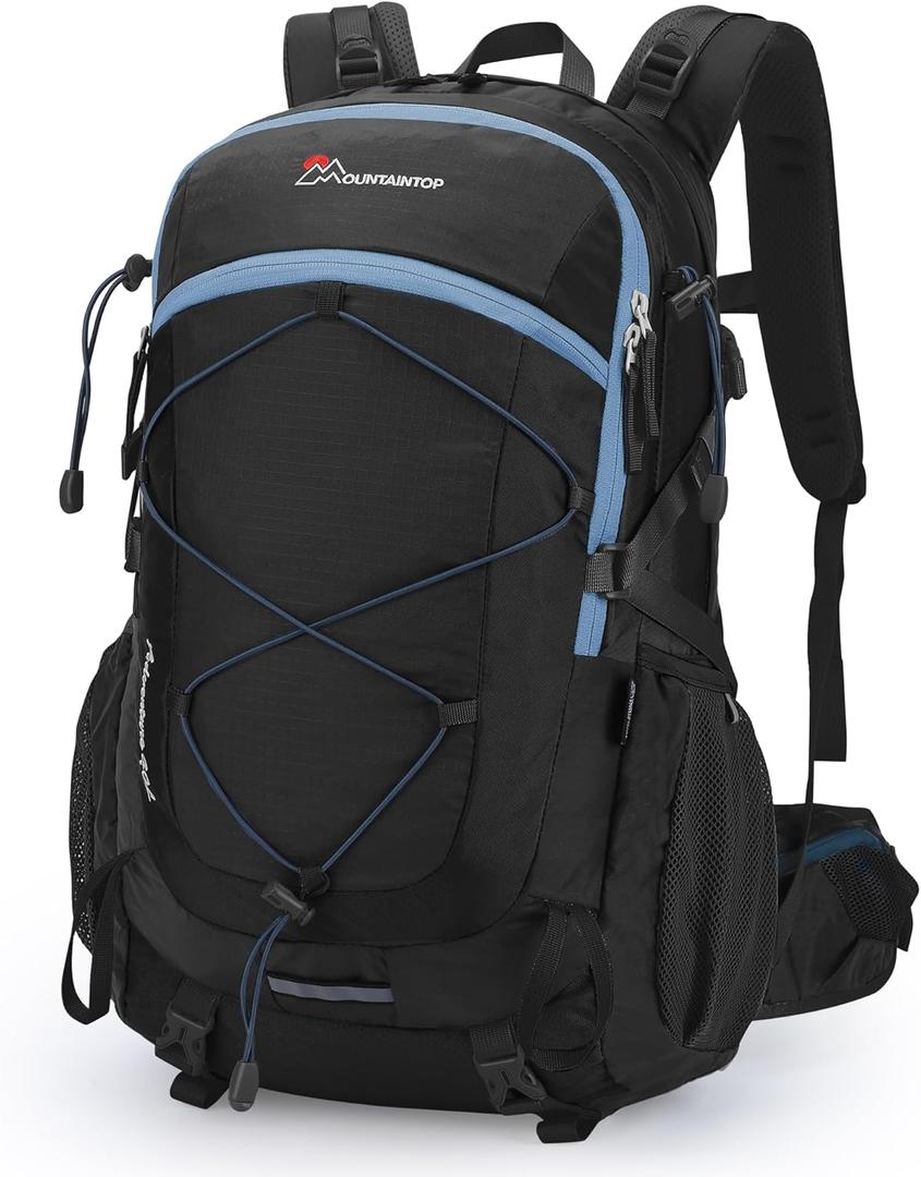 MOUNTAINTOP 40L Hiking Backpack,Lightweight Travel Backpack for Men Women Outdoor Backpacking, Camping (Black+blue)