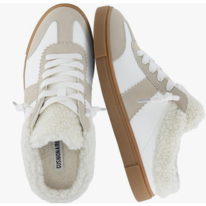 CUSHIONAIRE Blade Women’s Slip On Sneaker Mule – Faux Leather & Suede Backless Sneaker with Memory Foam & Cozy Lining, Size 6.5