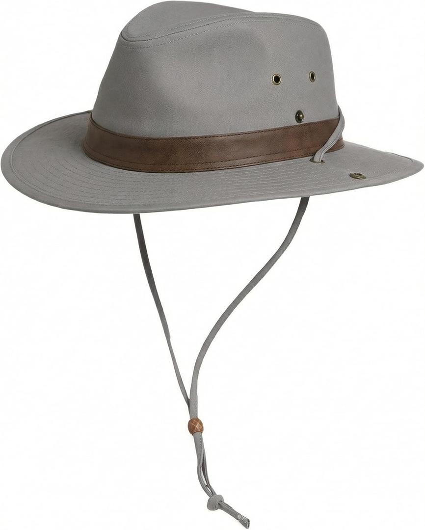 TOP-EX Cotton Aussie Outback Safari Hat, UPF 50+ Sun Hat Wide Brim with Chin Strap, Breathable Packable Bush Hat Men Women (Gray)
