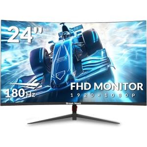 24 Inch Curved Gaming Monitor, 180Hz/144Hz FHD 1080P, 120% sRGB, 1ms, AMD FreeSync, Low Motion Blur, VESA Wall Mount, HDMI 1.4 & DP 1.2  Black