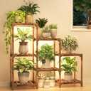 HOMKIRT Plant Stand with Grow Light, Plant Shelf Indoor for Mutiple Pots, 7 Tiers Wood Plant Ladder Holder Flower Stand for Corner Living Room Patio Boho Home Decor