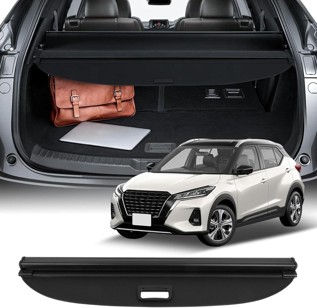 SCITOO Cargo Cover 2018-2024 Fit for Nissan Kicks Accessories Upgraded Retractable Rear Trunk Luggage Cover with Carbon Fiber Texture, Protect Privac, Organizer Security Shielding