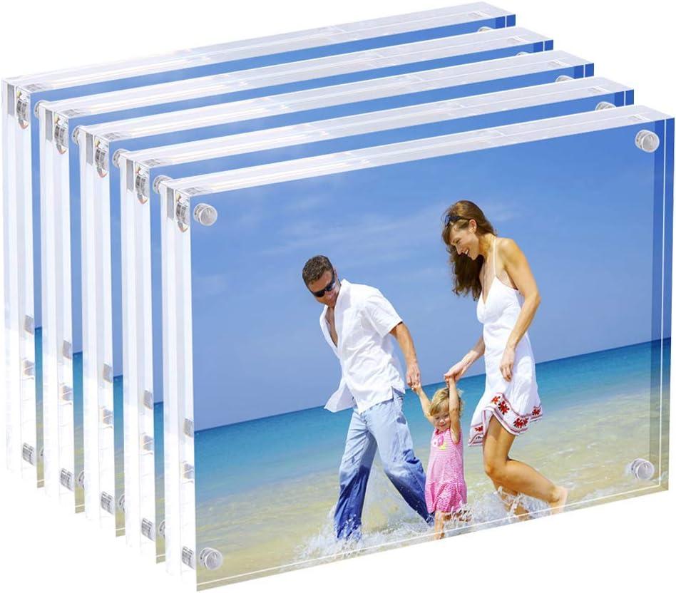 Acrylic Photo Frames,3.5x5'' Double Sided Magnetic Picture Frame, Desktop Frameless Postcard Display (5 Pack)