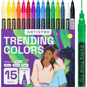 ARTISTRO 15 Acrylic Paint Pens for Rock Painting, Stone, Ceramic, Glass, Wood, Metal, Fabric, Canvas
 Etra-fine tip 0.7 mm