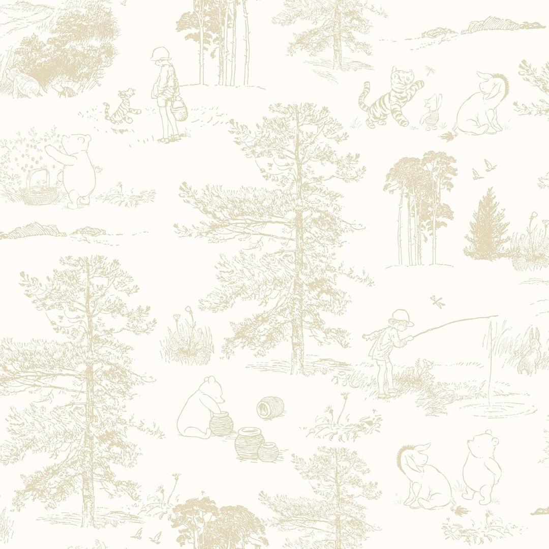 Disney Winnie The Pooh Toile Beige Peel & Stick Wallpaper by RoomMates, RMK12622RL