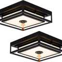 2 Pack LED Motion Sensor Outdoor Ceiling Light, Industrial Flush Mount Ceiling Light, Black Dusk to Dawn Exterior Light, Waterproof Light Fixtures Ceiling Mount for Porch, Garage, Entryway ,Farmhouse