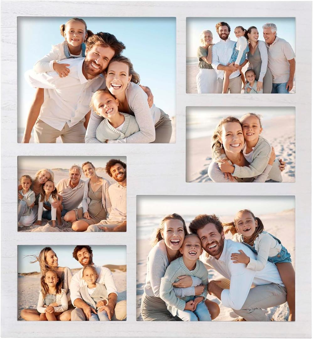 Collage Picture Frame 5x7 and 8x10 Photos -Large Size 6 Openings White Picture Frame Wall Decor for Wall Mounting Vertically or Horizontally - Home and Family Display 5x7 and 8x10