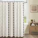Boho Shower Curtain for Bathroom Cotton Fabric with Striped Print,White 72" W x 72" L