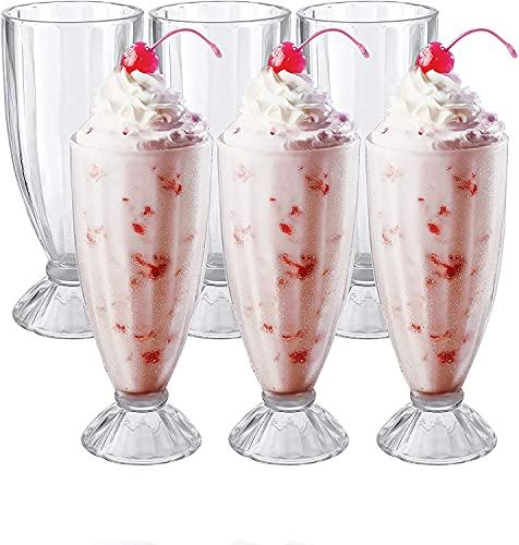 Cedilis 6 Pack Milkshake Glass with 6 Long Metal Spoons, Old Fashioned Soda Glasses, Fountain Classic Glass for Ice Cream, Clear, 12oz