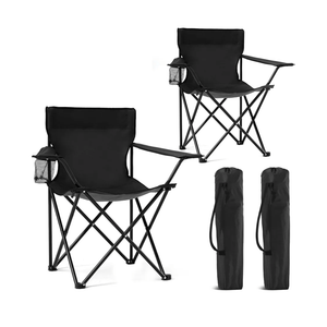 2 Pack Portable Camping Chairs Folding Lawn Chair Outdoor Lightweight Beach Chair with Cup Holder & Carry Bag for Outside Sports, Fishing, Hiking, Travel, Picnic, Backyard (Black-Dark)