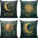 Sun Moon Pillow Covers 18x18 Inch Set of 4, Clouds Green Abstract Art Vintage Decorative Throw Pillow Cases Holiday Decorations for Sofa Couch Farmhouse Home