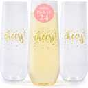 Prestee 24 Pack Stemless Plastic Champagne Flutes - 9 Oz Disposable Cheers Toast Cups for New Year's Eve - Shatterproof Drinkware for Cocktails, and Mimosa Bar Supplies