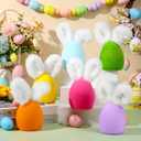6 Pcs Colorful Flocked Easter Eggs Decorations with Bunny Ears 6.5" Flocking Egg Tabletop Ornaments for Easter Centerpieces, Large Size Decorations for Spring Home Office Party Supplies