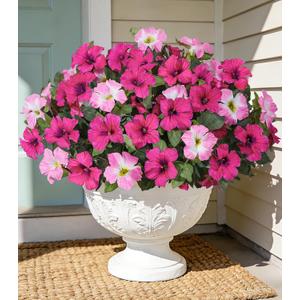HyeFlora Artificial Flowers for Outdoors 4PCS Faux Petunias Silk Fake Flowers for Outside Planter UV Resistant Realistic Home Garden Porch Decor (Pink)