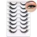 Cat Eye Lashes Wispy False Eyelashes 5-14mm Short Fake Lashes Natural Look D Curl Strip Lashes with Clear Band 8 Pairs Soft Fluffy Lashes Pack 