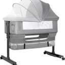 YADAQE Baby Bassinet, Baby Basinet Bedside Sleeper, Easy to Fold Portable Crib Side Bassinet 2025new Style Girl/boy bassinets(Light Grey)