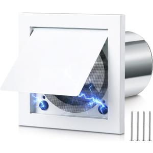 Dryer Vent Cover Outside Magnetic 4 Inch Galvanized Steel Bird Guard with Nylon Insect Screen Damper Built-in Magnet and Removable Extension Tube Exhaust Cover for Home Bathroom(White)