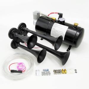 JDMSPEED New 4-Trumpet Train Air Horn 150dB+ Air System Kit 150 psi Replacement For Truck Car Metal 12V