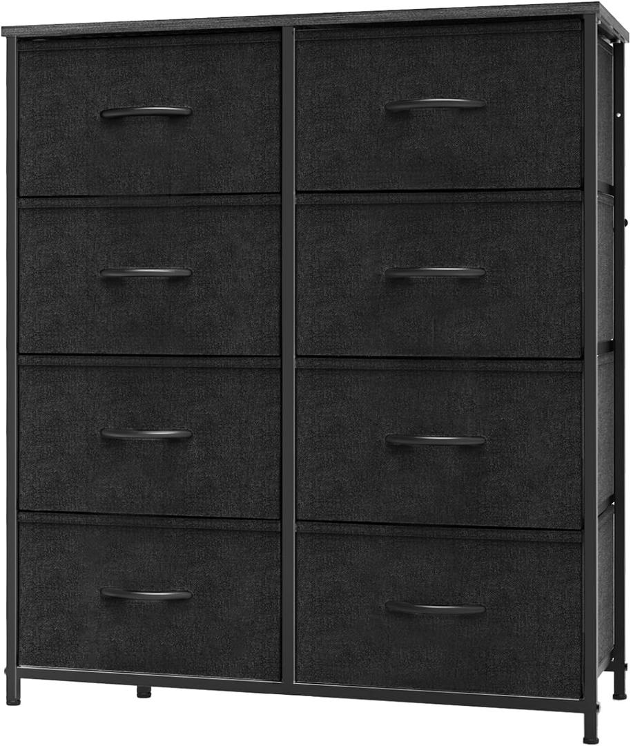 OLIXIS Dresser for Bedroom,8 Storage Fabric Drawers, Metal Frame and Wooden Top, Tall Storage Drawer Dresser for Closet with Easy Pull Handles for Living Room, Entryway, Small Space Black